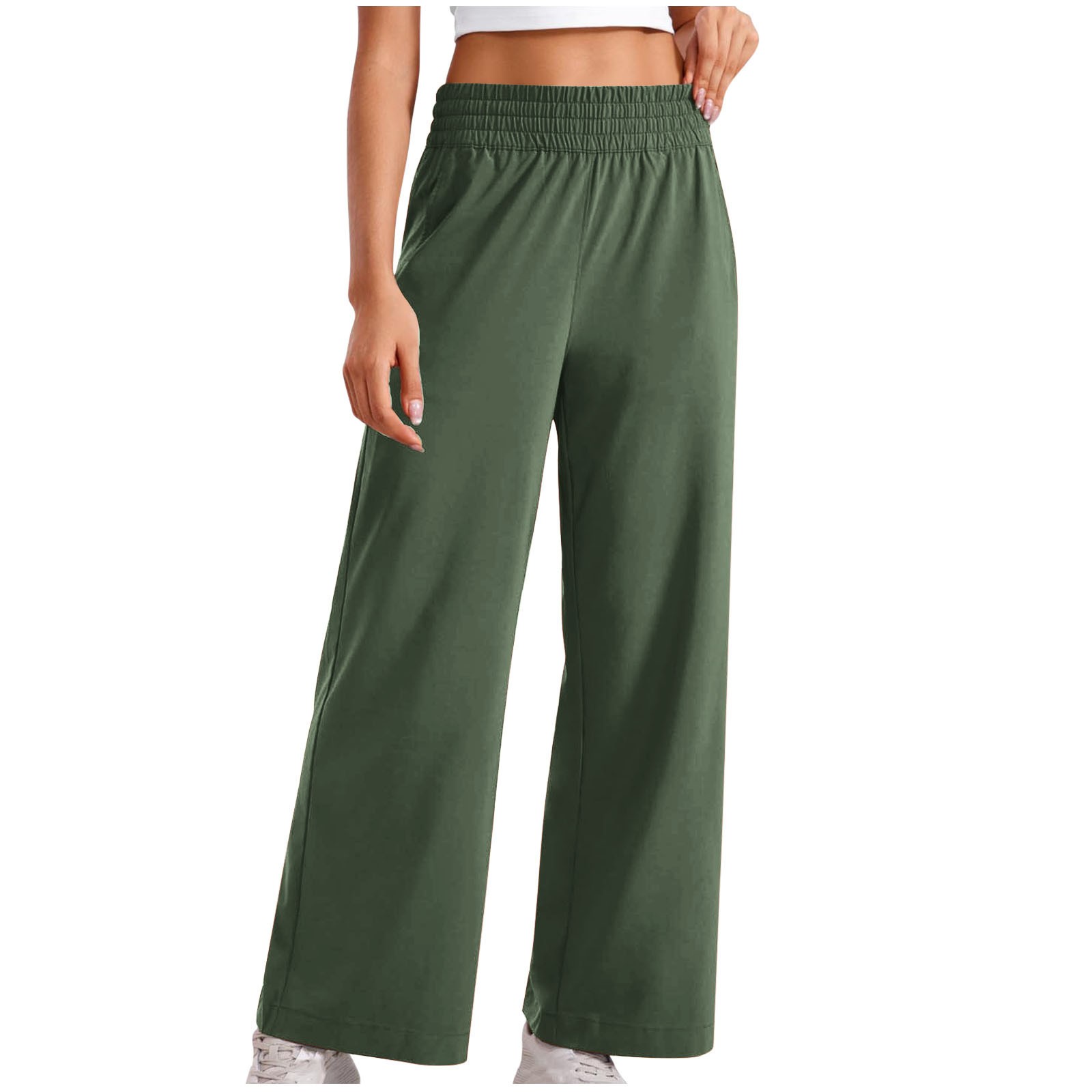 thumbnail image 5 of Pantalones casuales rectos para mujer: bolsillos laterales, para todas las estaciones, poliéster, color liso básico, tallas S-XXL, 5 of 5